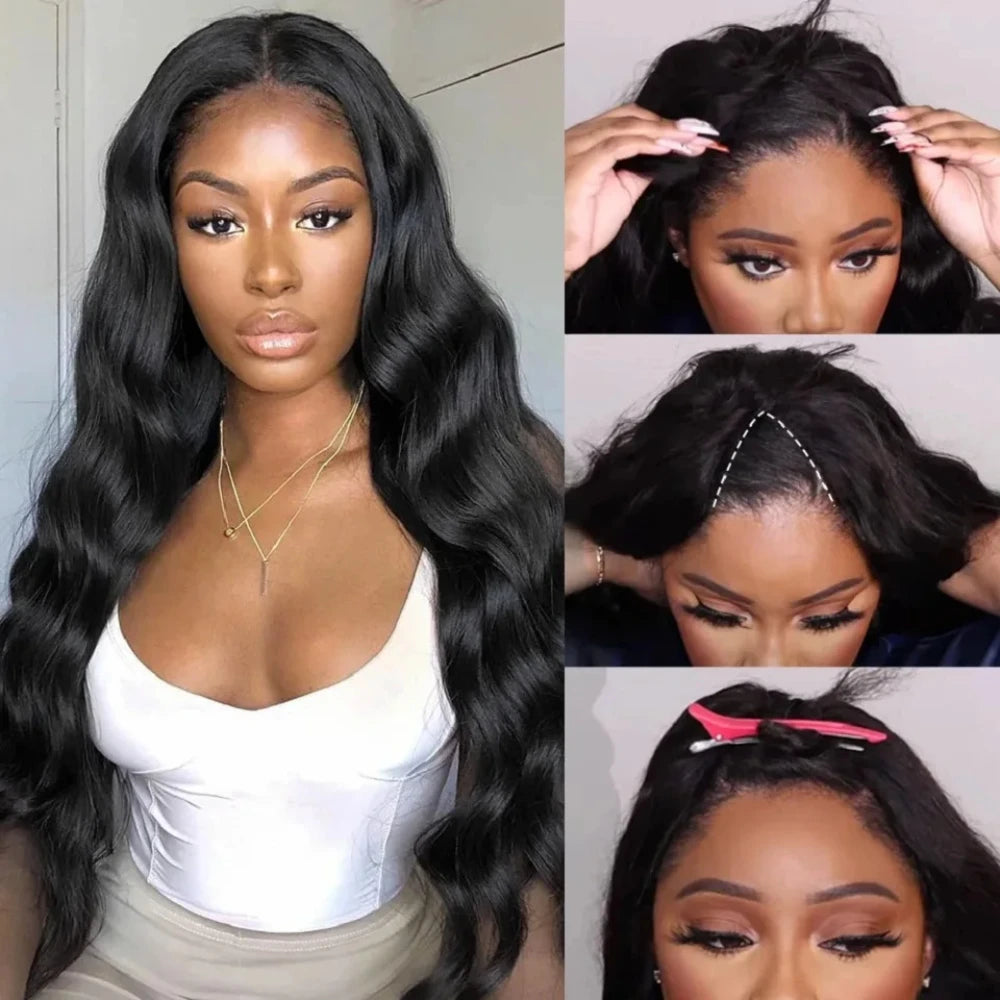 No Leave Out V Part Body Wave Wigs 200% Density Upgrade Brazilian Hair 32 Inches