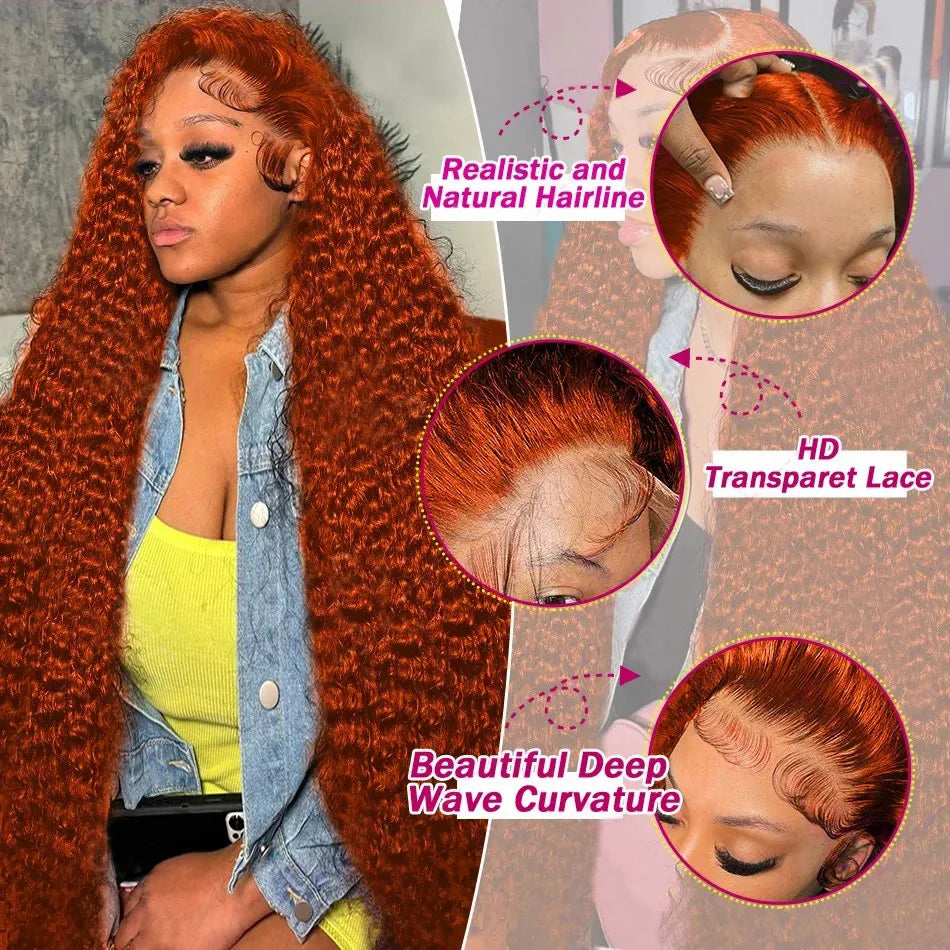 250 Density 350 Orange Ginger Curly Human Hair Wigs