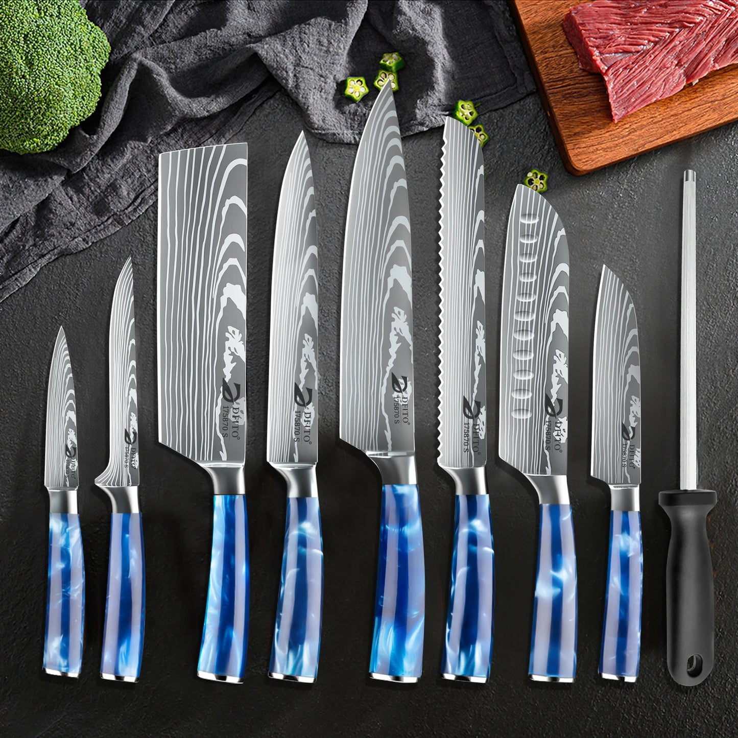 8PCS Chef Knife Kitchen Knives Set Utility Boning Knife