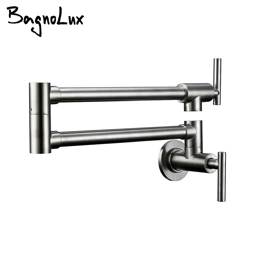 Brushed Nickel Kitchen Faucet Brass Wall Mounted Pot Filler Swivel