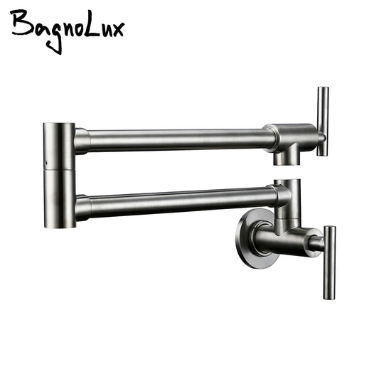 Brushed Nickel Kitchen Faucet Brass Wall Mounted Pot Filler Swivel