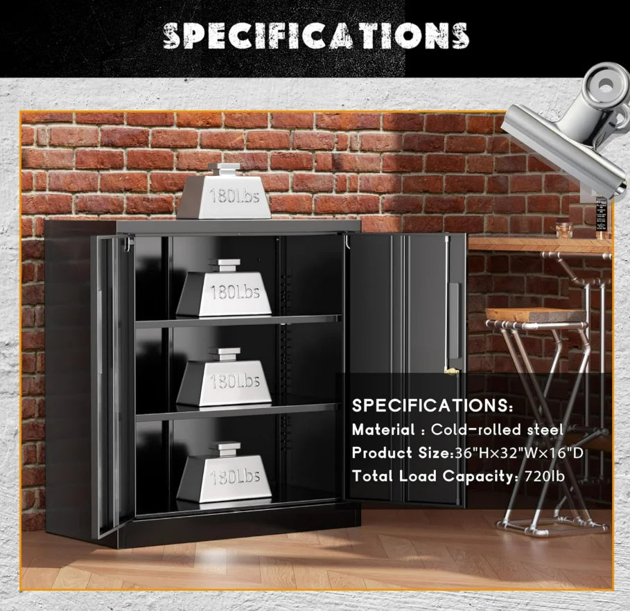 36" Metal Storage Cabinet with Wheels, Lockable Rolling Metal Garage Cabinets