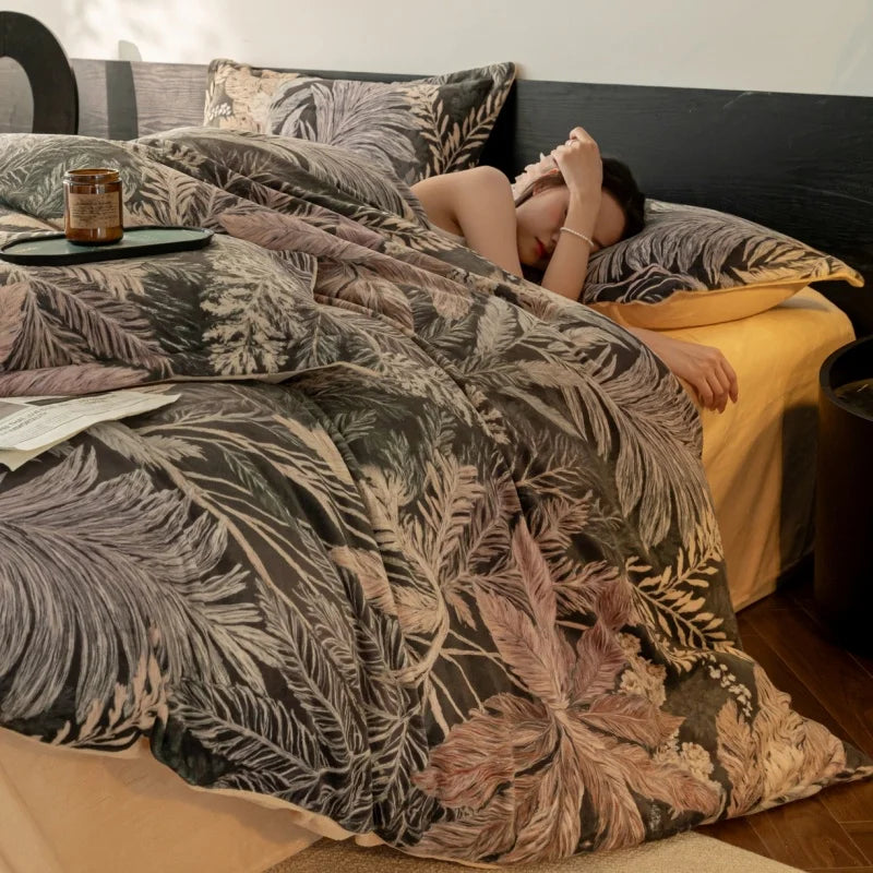 Warmth Milk Velvet Bedding Set,  Digital Print Duvet Cove