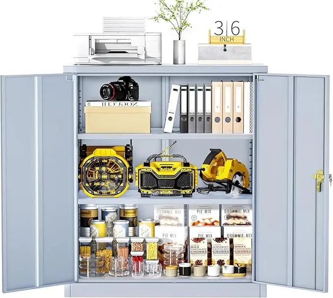 36" Metal Storage Cabinet with Wheels, Lockable Rolling Metal Garage Cabinets
