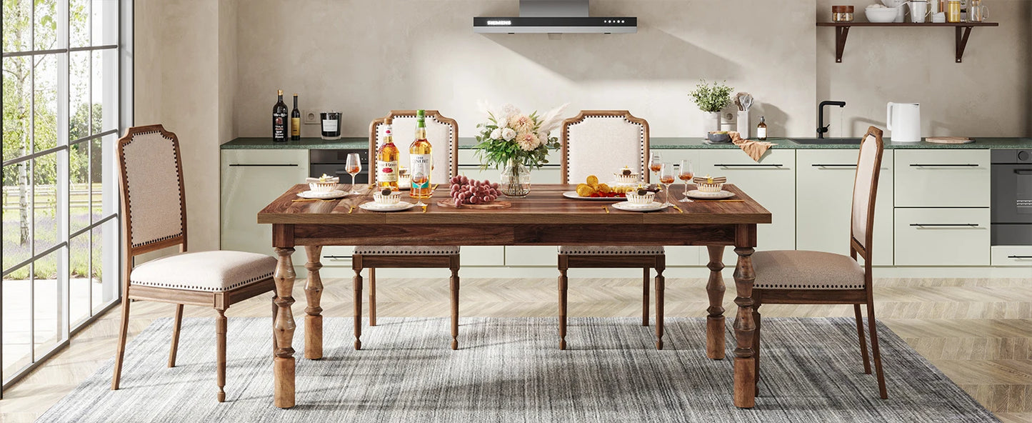 62” Wood Patio Table for 4-6 People, Farmhouse Large Indoor