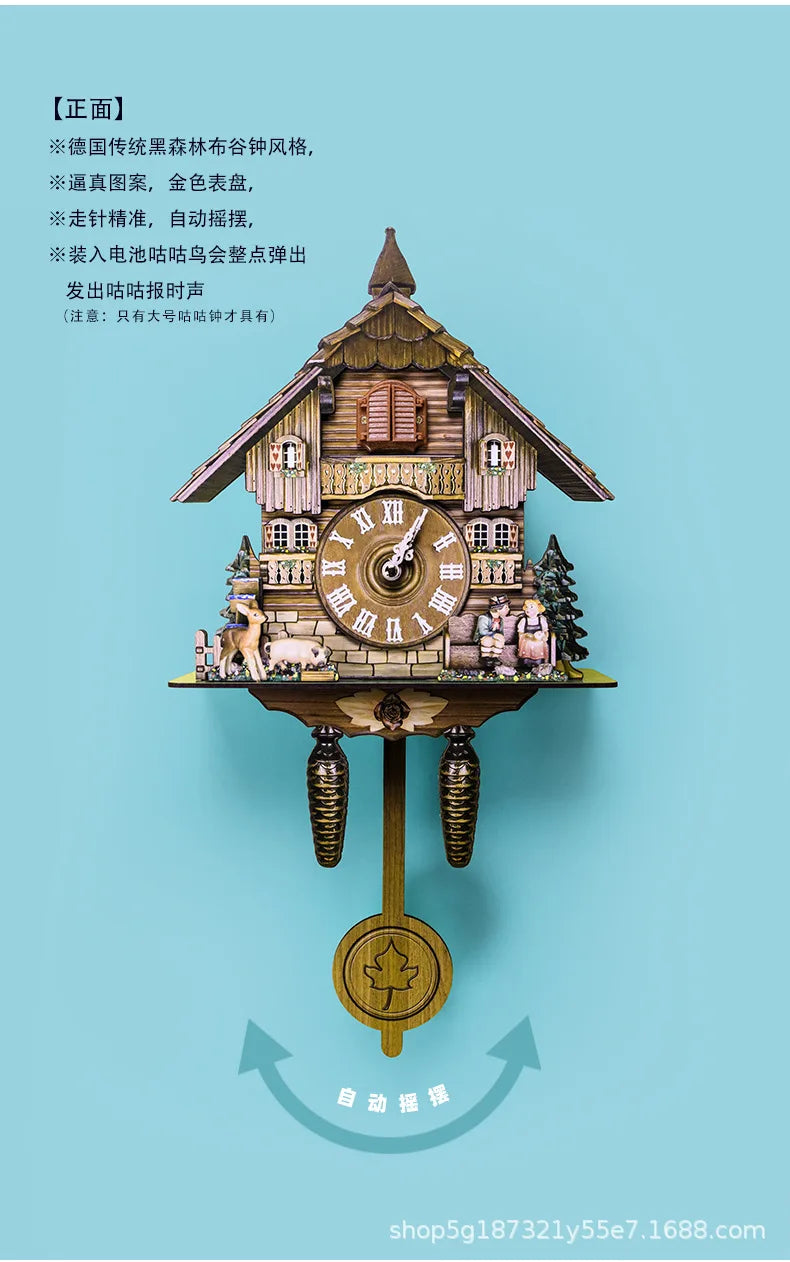 Vintage Cuckoo Wall Clock with Bird Chime Wall Watch Mechanism for Living Room