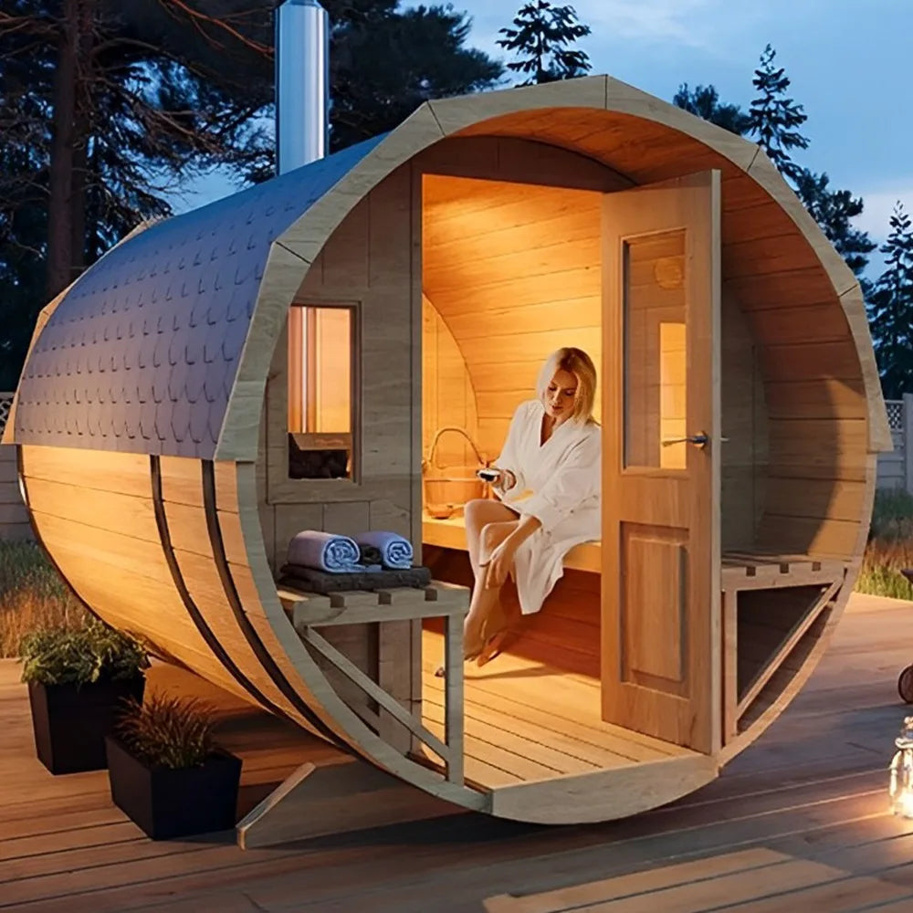 Wholesale barrel sauna wooden door 6 people homemade steam