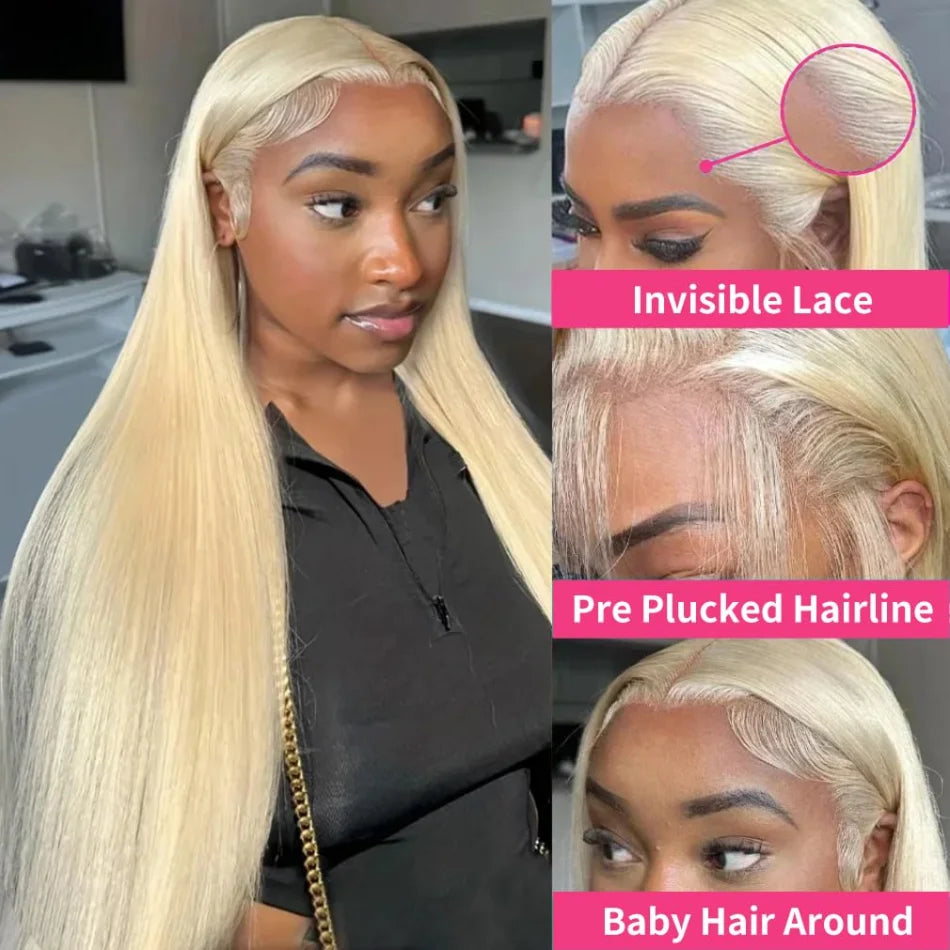 Blonde  Lace Front Wig 100% Human Hair  Density Straight  Frontal Wigs