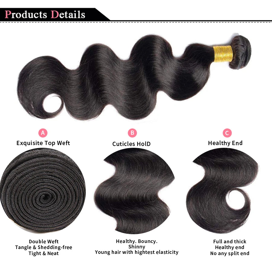 Hair Weave Bundles 100% Natural Black Human Hair Extensions