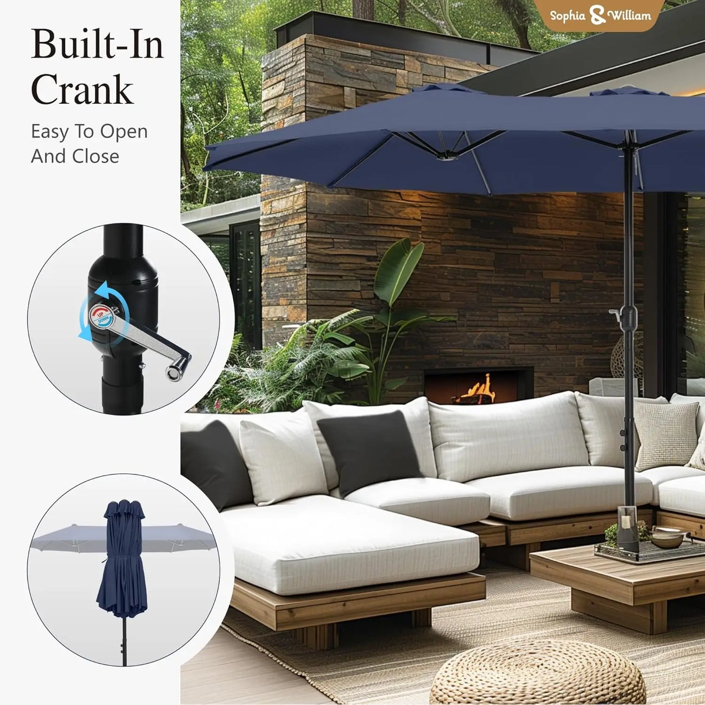 Patio Outdoor Table and Chairs Set with Umbrella Navy, Patio Dining Sets