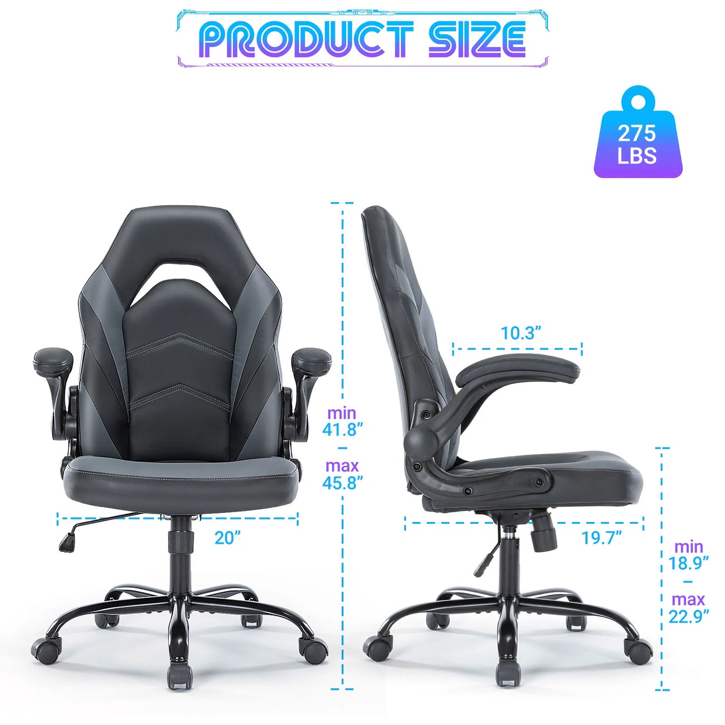 Gaming Desk Chair Adjustable PU Leather Racing Chair Flip-up Armrest
