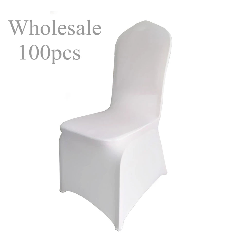 100pcs   White Wedding Chair Cover Polyester Spandex
