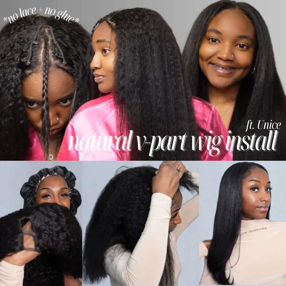 Straight V Part Wig 100% Human Hair Clip-In U Part Wig Beginner Friendly Glueless