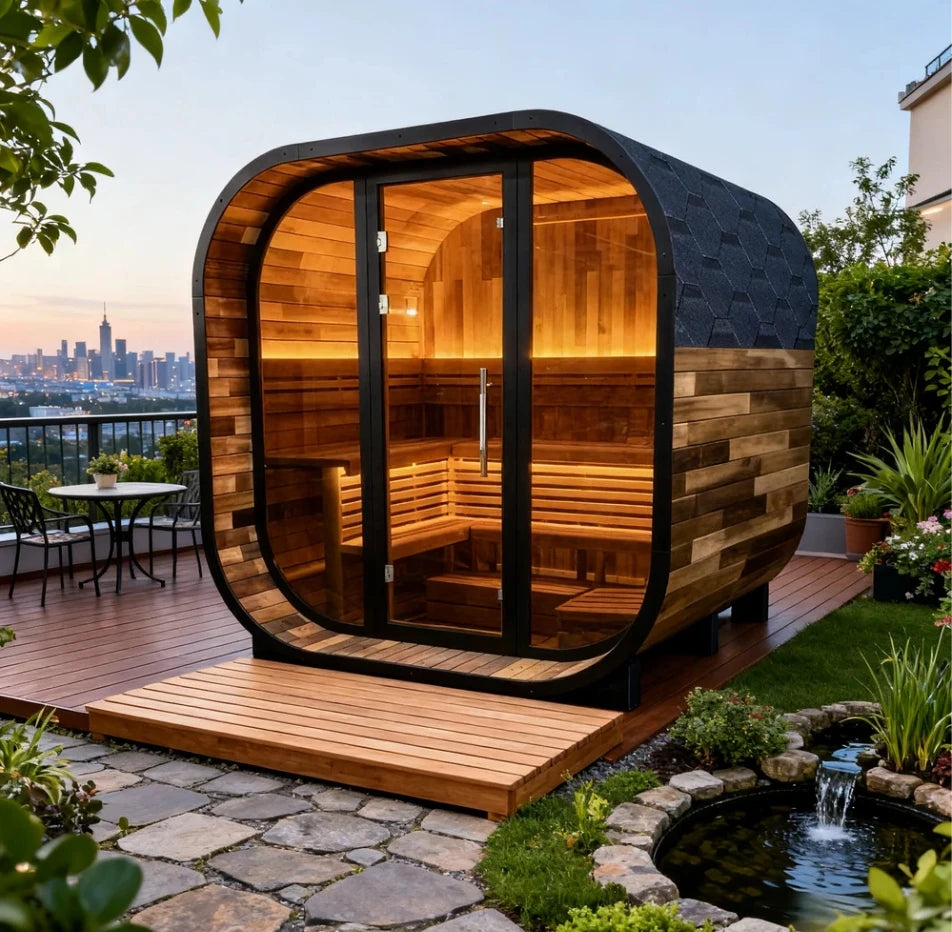 Modern Dry Sauna Room Spliced Redwood 4-6 Person Large Luxury