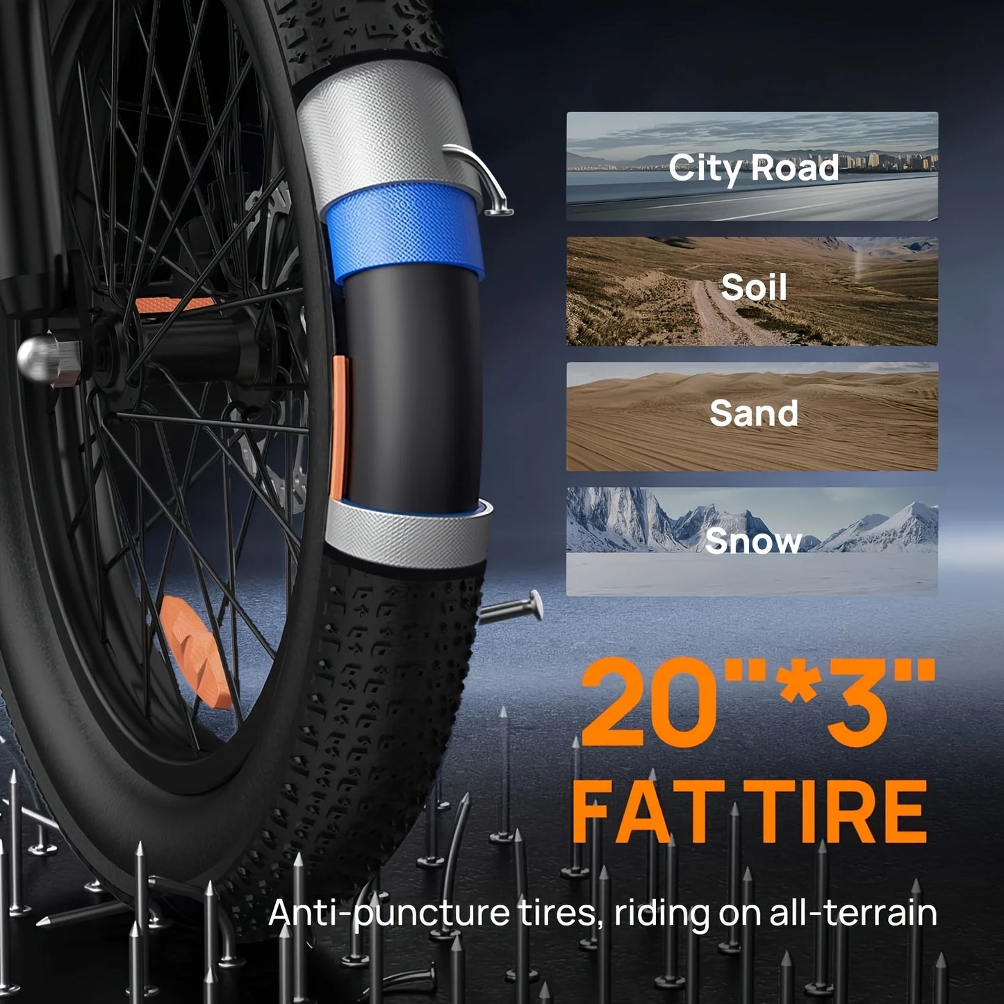 Fat Tire Electric Bike 48V 13Ah Removable Battery 20MPH 7-Speed