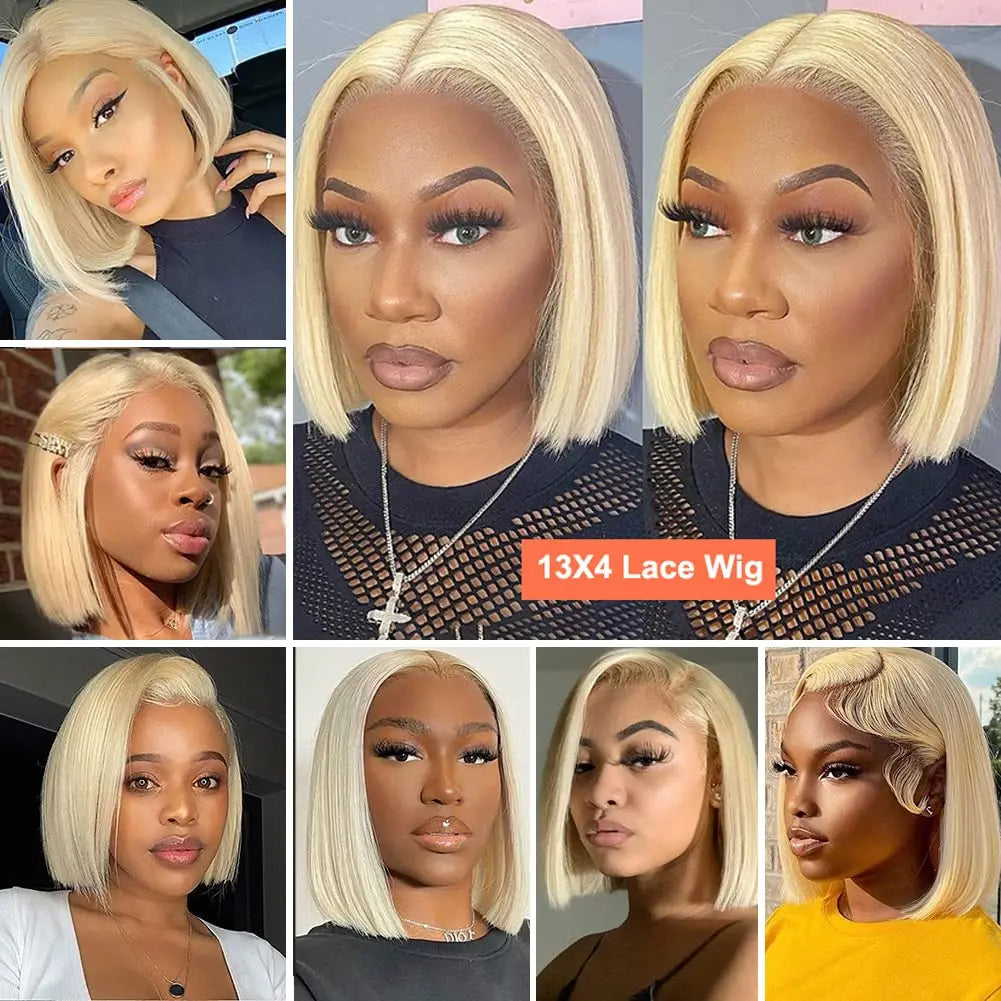 613 Blonde Bob Wig 13x4 Transparent Lace Front Human Hair Straight"