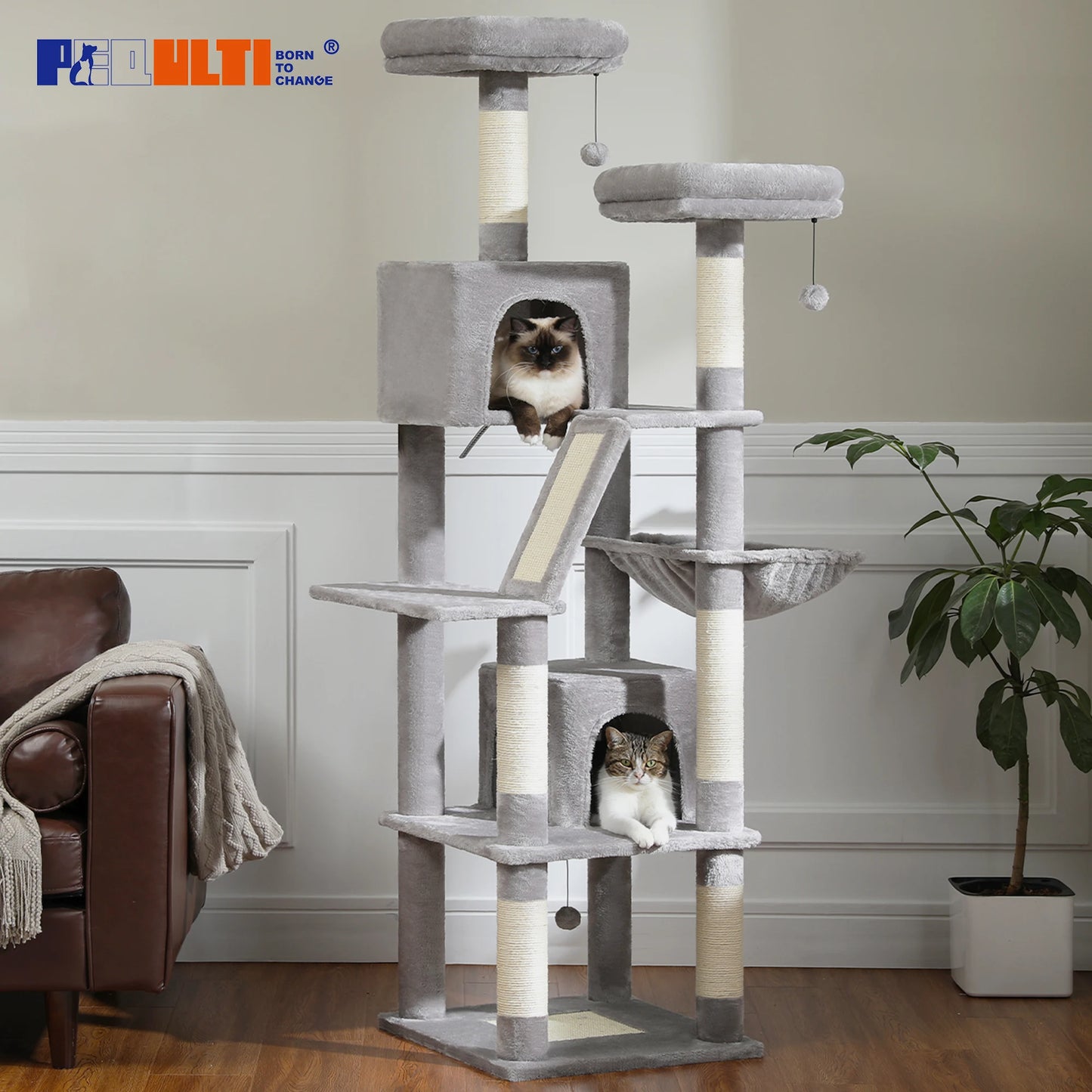 Large Cat Tree Tall Cat Tower for Indoor Cats Multi-Level Plush Cat Condo