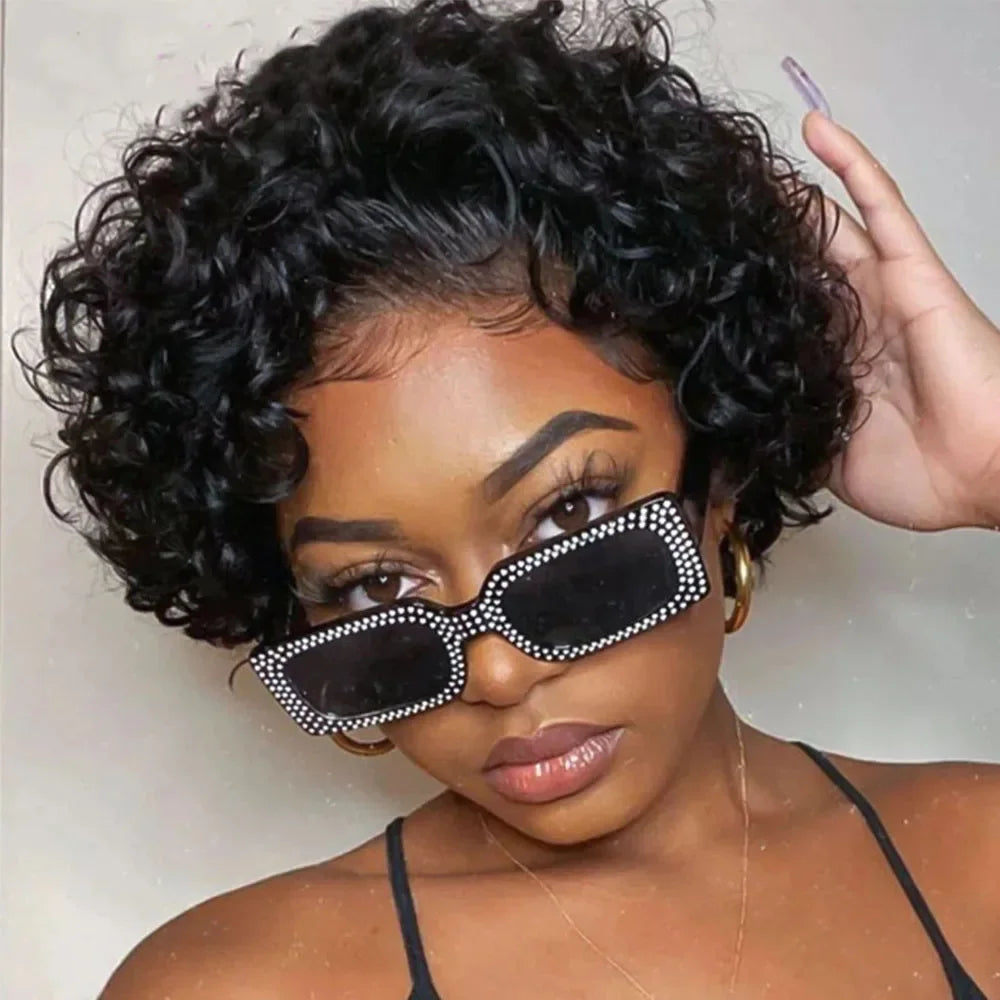 Pixie Cut Curly Bob Wig 613 Blonde & Honey Blonde Burgundy 13x4 Lace Front Human Hair Wig