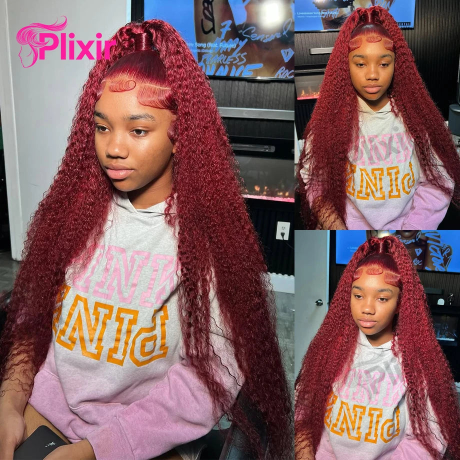 Burgundy 13x6 HD Lace Frontal Human Hair Wig Deep Water Wave Curly Lace Front Wig