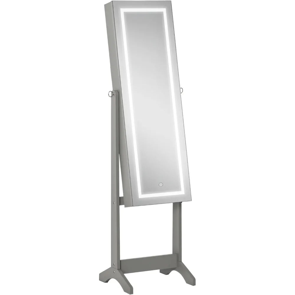 Floor standing jewelry cabinet with led light, lockable jewelry organizer