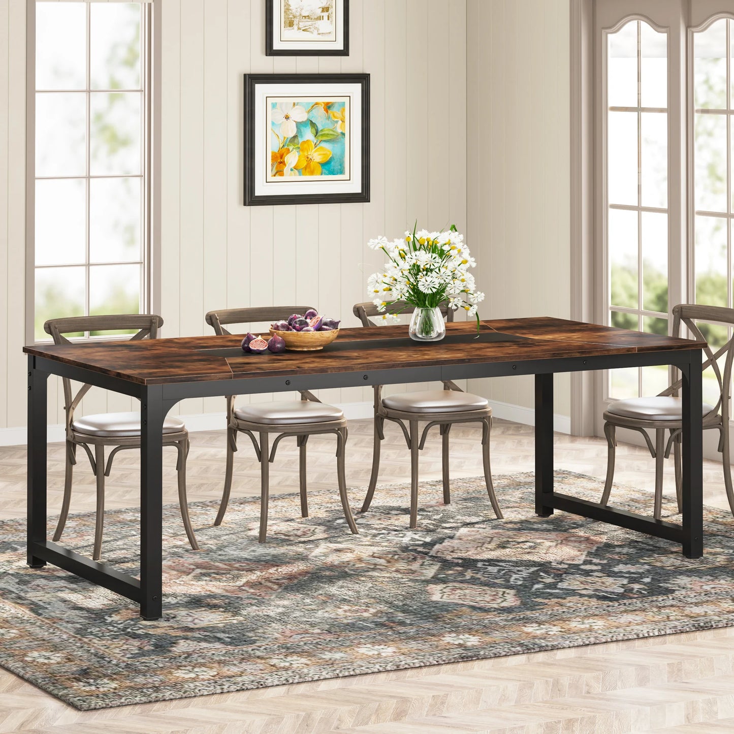 Dining Table, Industrial Kitchen Table for 6-8 Person,