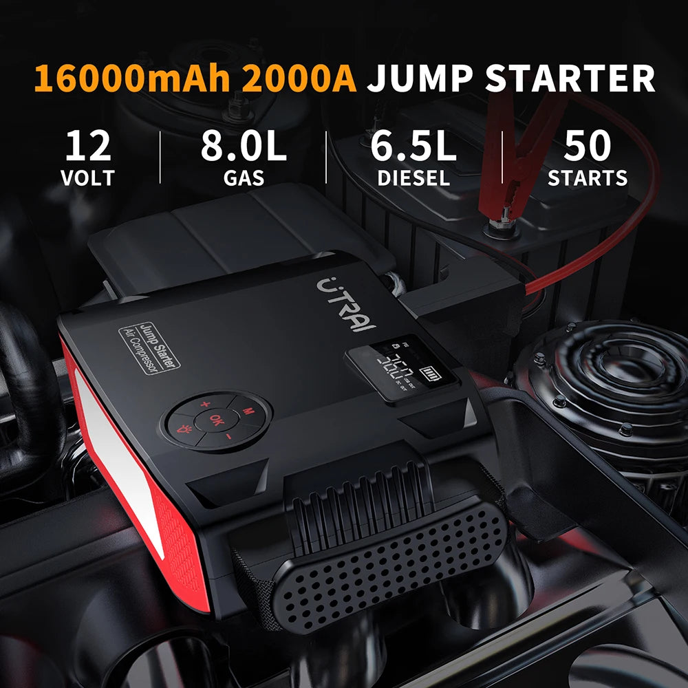 4 In 1 2000A Jump Starter Power Bank 16000mAh 150PSI Air Compressor