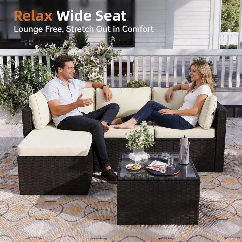 2026：Outdoor Patio Furniture , 5-Rattan Pieces  All-Weather Sectional