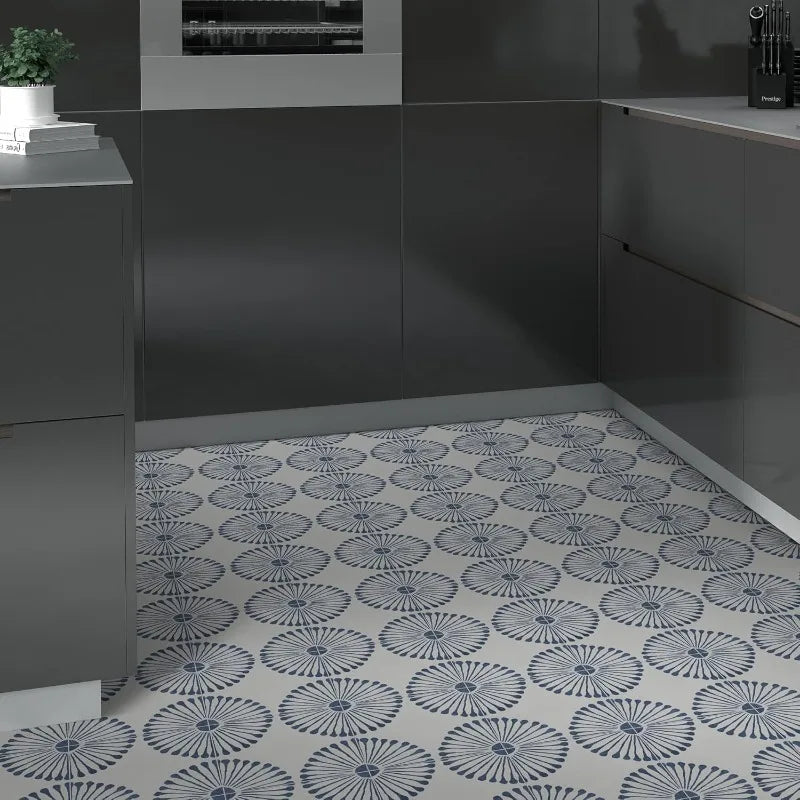 Peel and Stick Floor and Wall Tile for Bathroom Kitchen - SPC Vinyl Self Adhesive Flooring  Blue Sunflower Patterned
