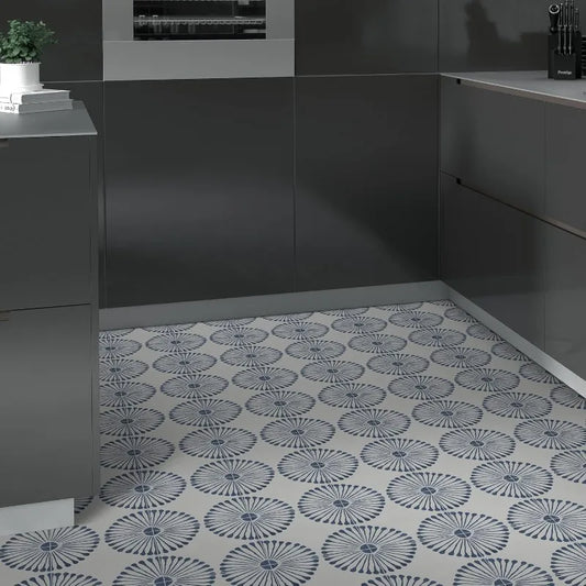 Peel and Stick Floor and Wall Tile for Bathroom Kitchen - SPC Vinyl Self Adhesive Flooring  Blue Sunflower Patterned
