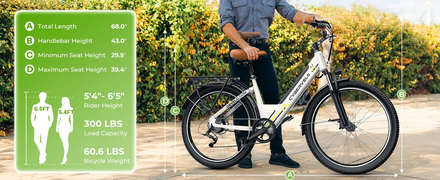 26" Step-Thru Electric Bike for Adult,1000w Peak Motor 80Miles Range,