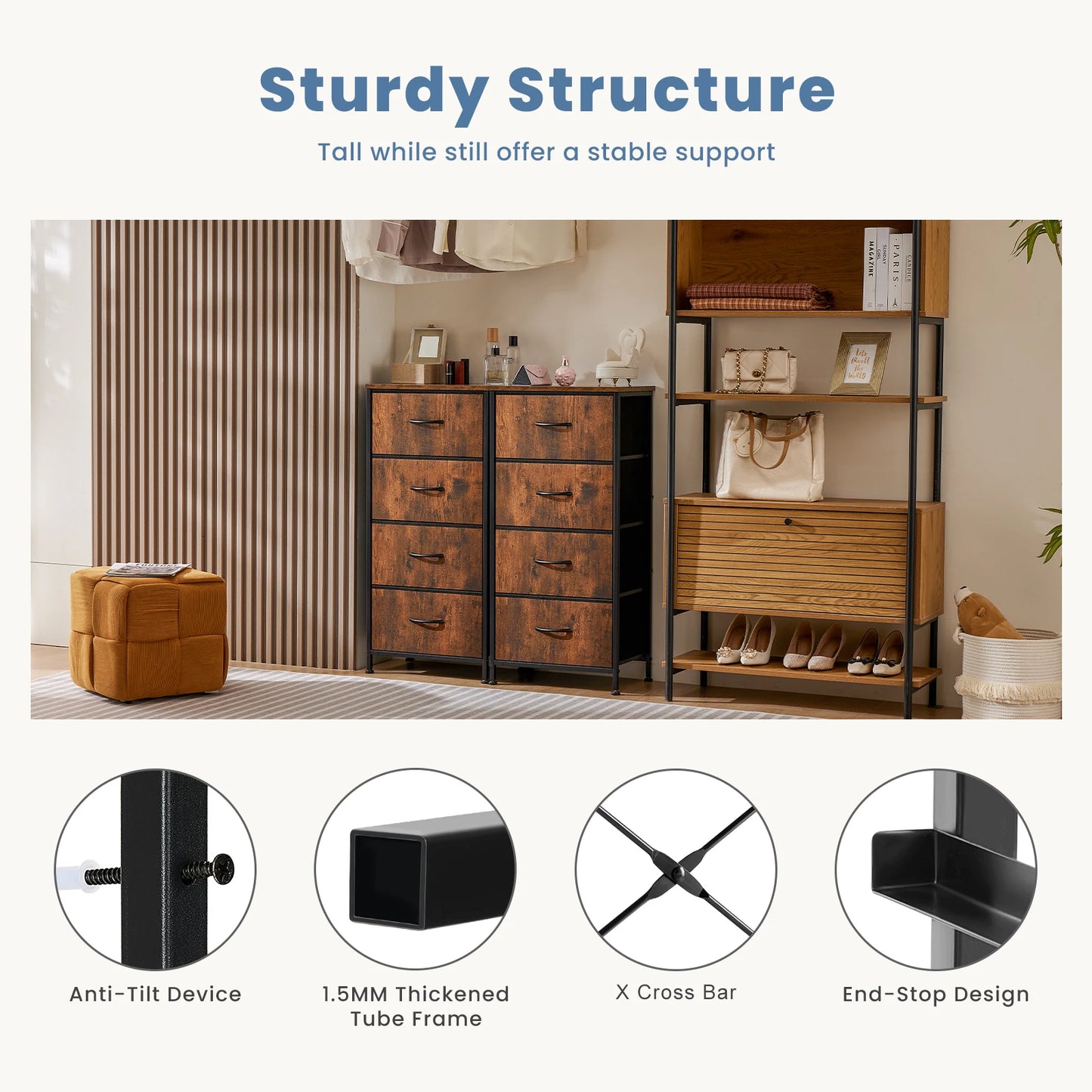Dresser For Bedroom With 4 Fabric Drawers Nightstand Wardrobe