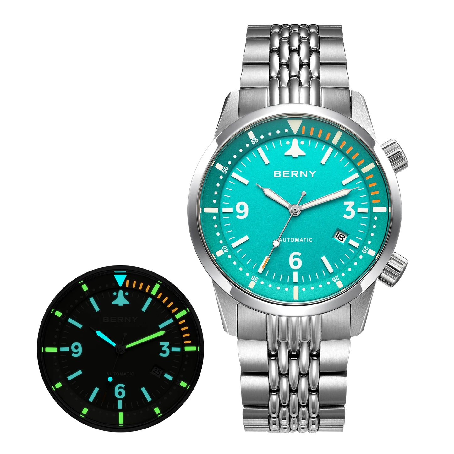 BERNY 20ATM Automatic Men's Diving Watches Top Luminous Sapphire AR Coated Diver Watches