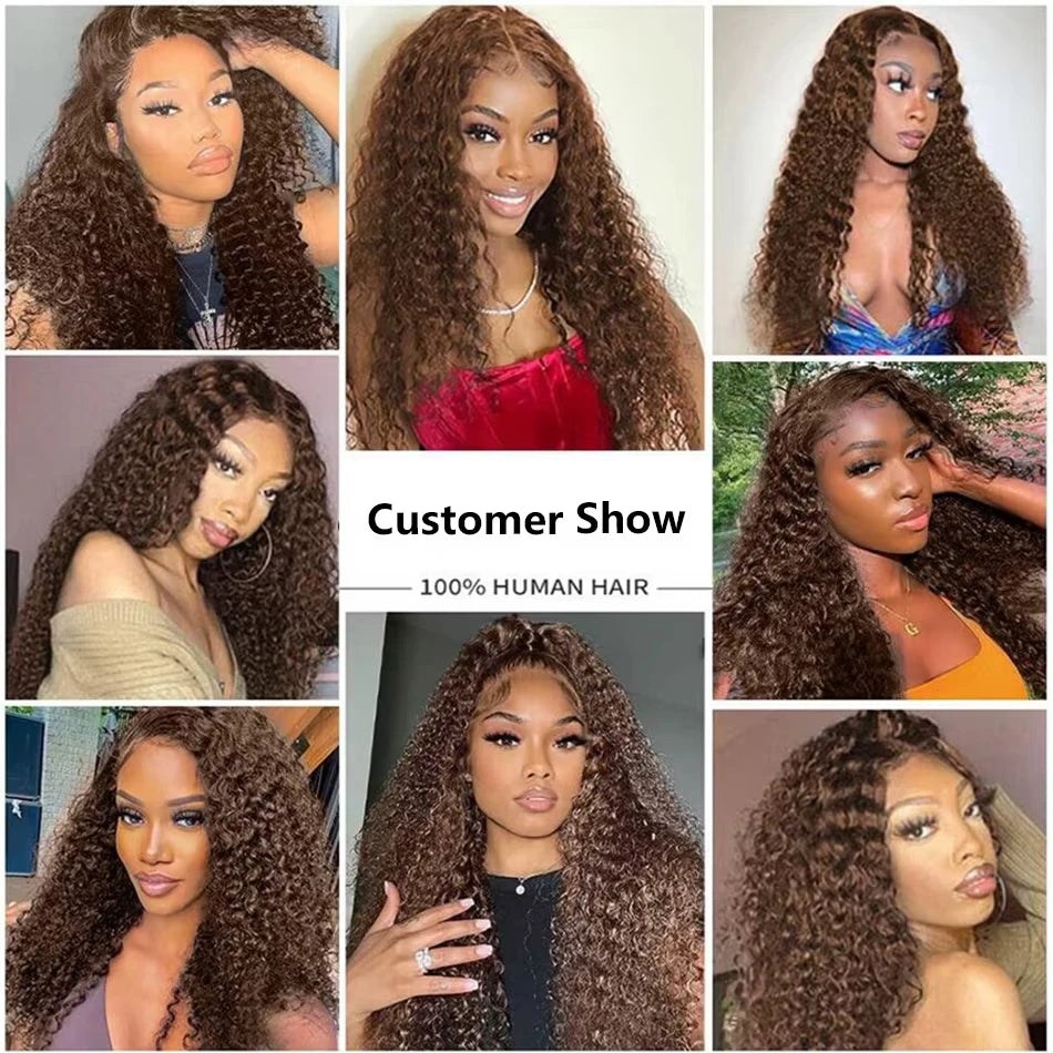 Chocolate Brown Curly  Lace Front Wigs