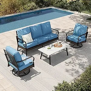 4-Piece Patio Furniture Set with Metal & Rattan Design,