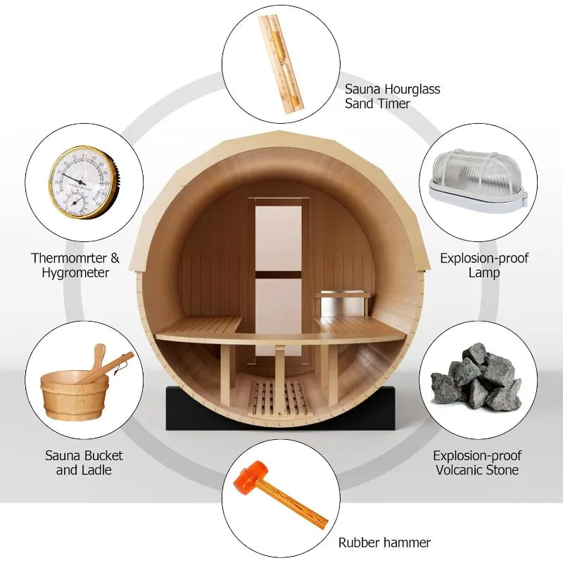 Wooden Panoramic Sauna 70.86x74.86", 220V Electric Heater for Outdoor