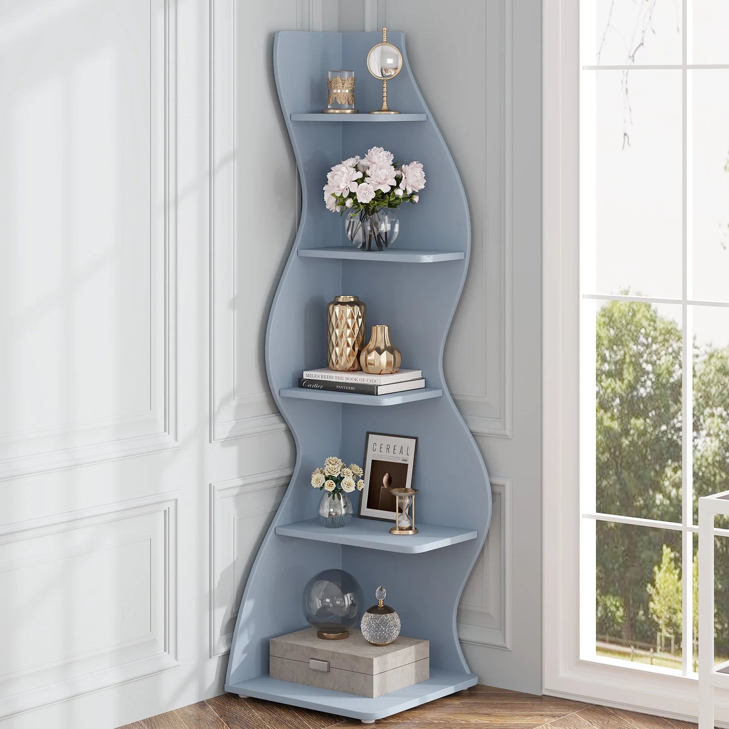 Corner Shelf, Modern 5-Tier Wall Corner Bookshelf,