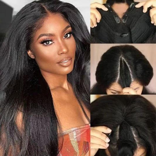 Wig Invisible Strap HD 360 Lace Front Wigs Human Hair Kinky Straight 250 Density