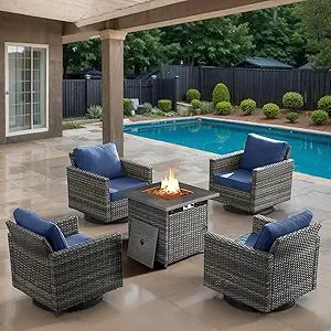 Outdoor Swivel Rocker Chairs Set of 4 with Fire Pit Table