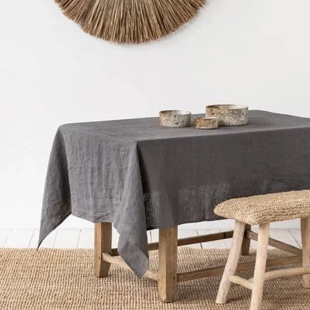 100% Pure Linen Solid Color Table Cover, Natural Fabric Tablecloth