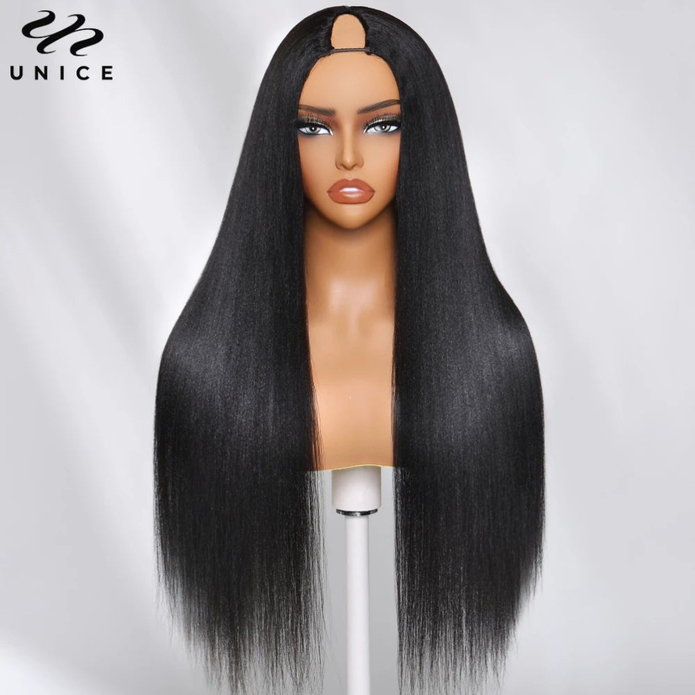 Straight V Part Wig 100% Human Hair Clip-In U Part Wig Beginner Friendly Glueless