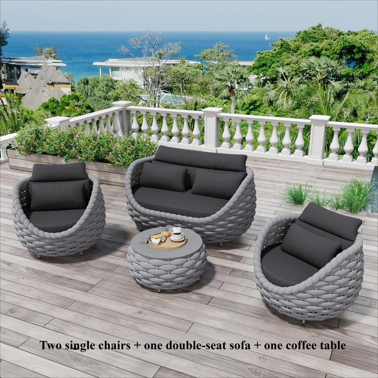Woven Rope Patio Chair Set Aluminum Outdoor Furniture 2 Piece