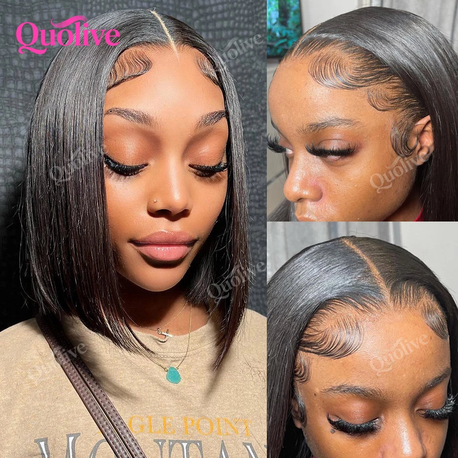 Short Bob Wig Human Hair Wear And Go Glue less Wigs 5x5 Hd Lace Closure Wig 13x6