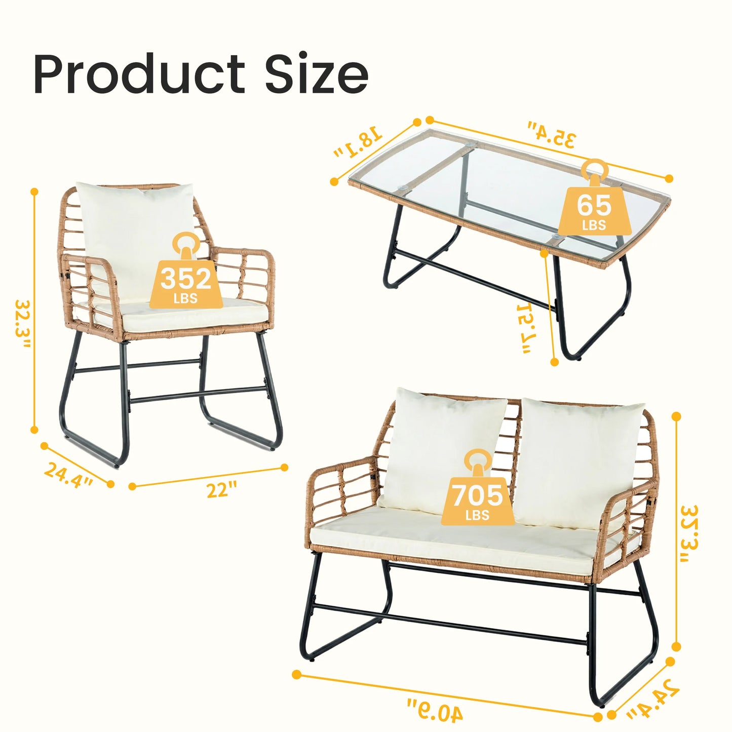 Outdoor Wicker Patio Furniture Set 4 Pieces with Soft Cushion