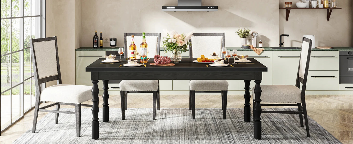 62” Wood Patio Table for 4-6 People, Farmhouse Large Indoor