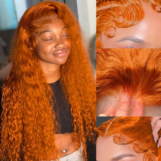 Ginger Orange Water Wave  Lace Front Wig Human Hair