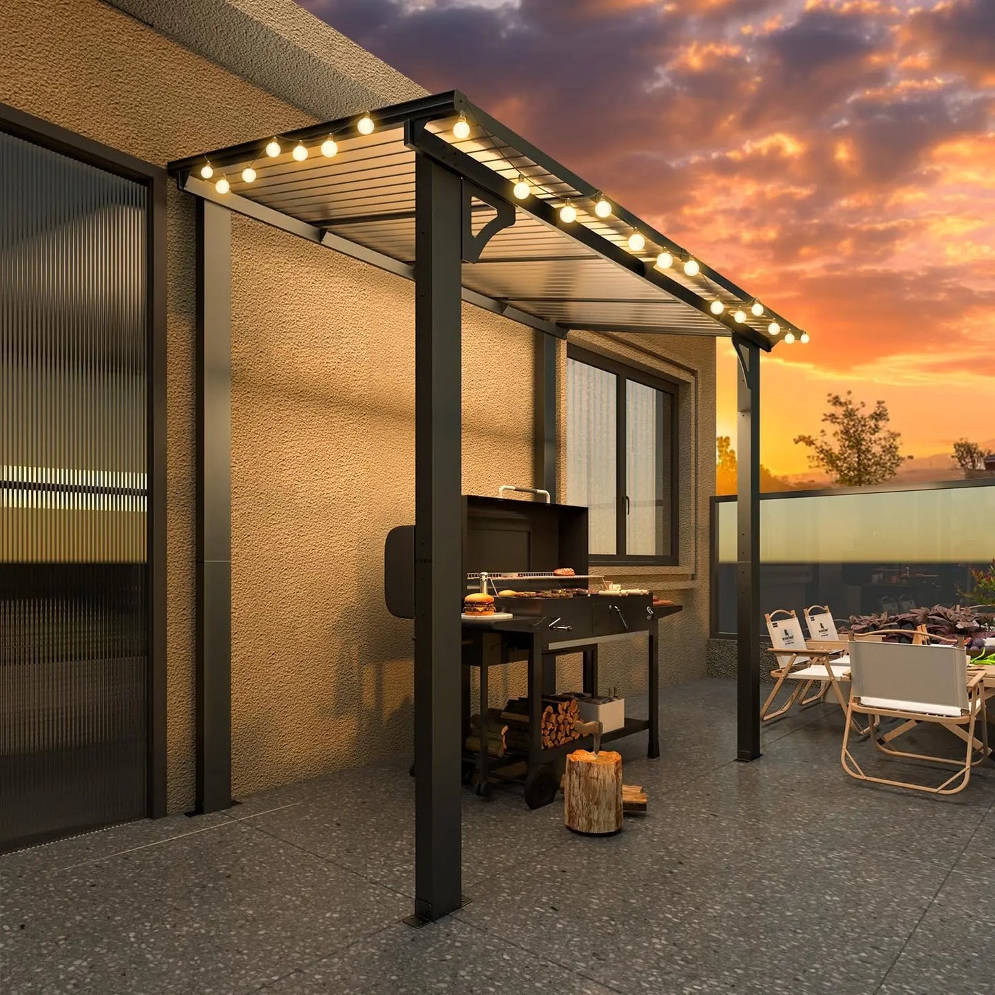 8' x 5' Grill Gazebo Outdoor Pergola for Patio, 5x8 Lean to Hard Top Grill Gazebo