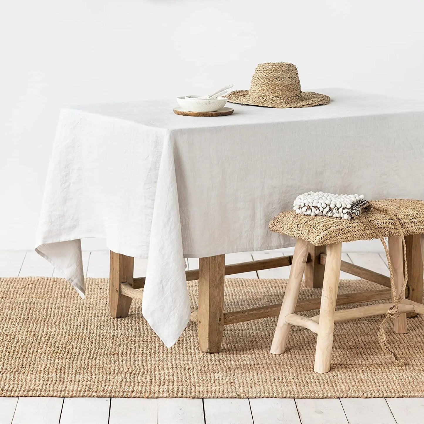 100% Pure Linen Solid Color Table Cover, Natural Fabric Tablecloth