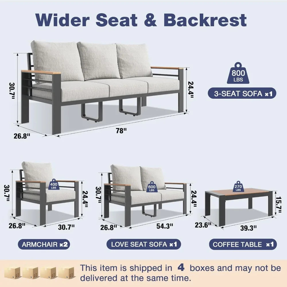 Aluminum Outdoor Patio Furniture Set 7 Seats Sectional with Washable Cushions