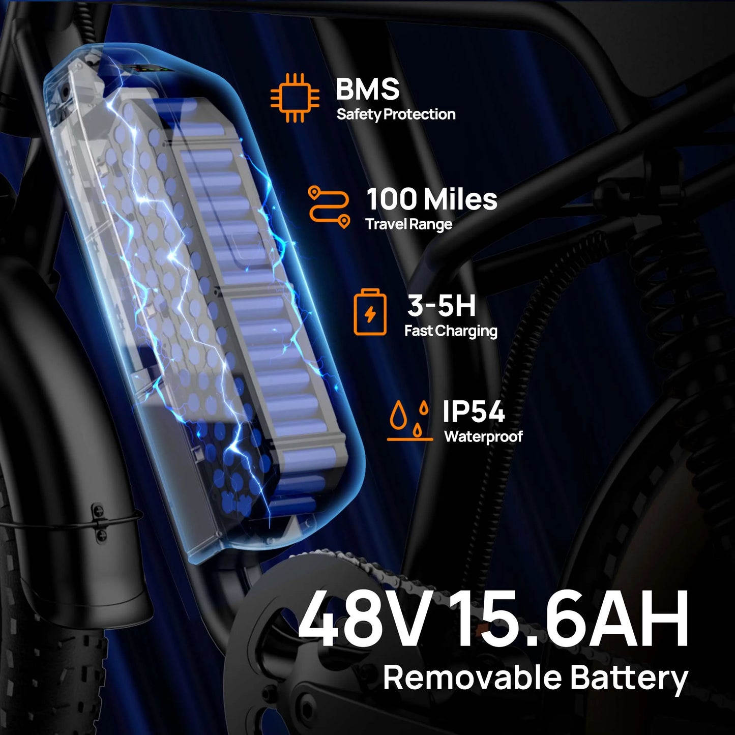 1500W Peak Electric Mountain Bike 48V 15.6Ah 28MPH 100 Mile