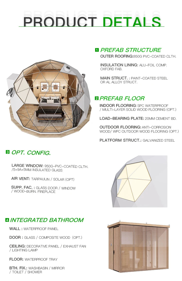 Luxury Prefab Geodesic Dome Tent, Outdoor Camping Glamping